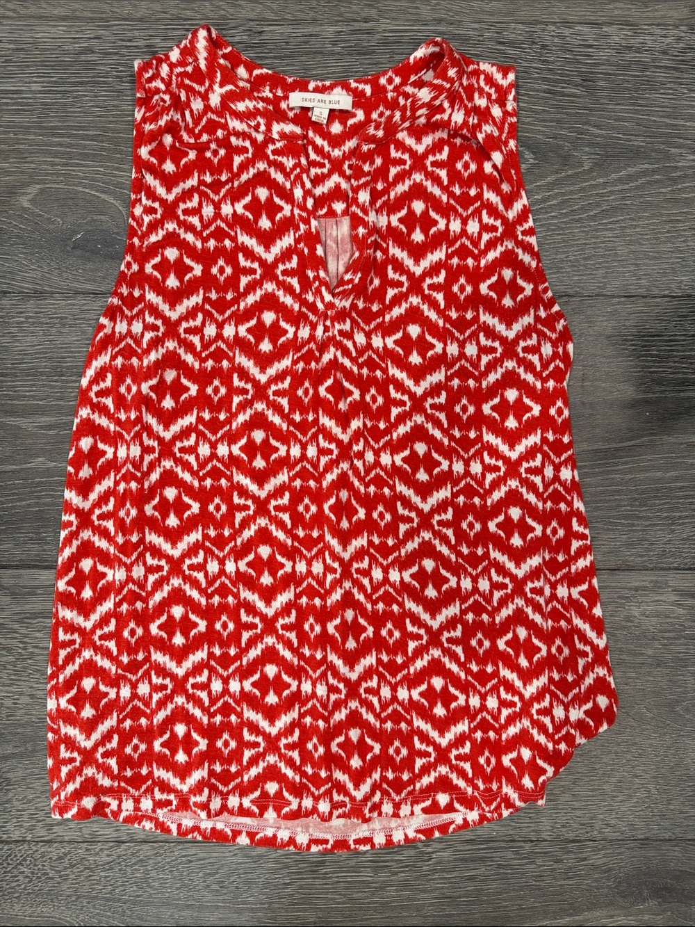 Skies Are Blue Coral & White Ikat Sleeveless Top